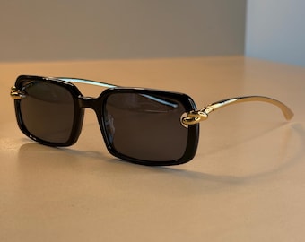 Bottega Veneta BV1449S 001  rectangular Sunglasses – Black & Gold - unisex