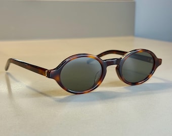 Saint Laurent SL M161/F 002 Oval Havana Tortoiseshell Green Lens Sunglasses