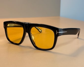 TOM FORD FT1201 01A Square Sunglasses – Black Frame / Yellow Lenses - unisex