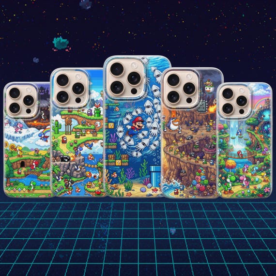 Retro Pixel Art Phone Case Arcade Cover for iPhone 17, 17Pro, 16, 15, 14, 13, 12 Samsung S26, S25, S24, S23, A56, Pixel 10A, 10Pro, 9A, 8, 7