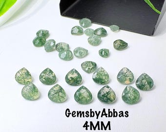 Natural Moss Agate 4MM Heart Faceted Gemstone | Loose Heart Shape Gemstone | AAA Green Moss Agate for Ring Making | DIY Jewelry Supply