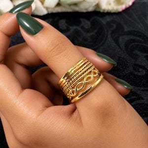 Gold Filled Stackable Rings Set of 7 Rings: Minimalist Dainty Thin Bands, Everyday Jewelry