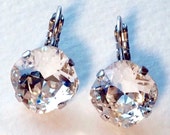 Swarovski Crystal 12MM Cushion Cut, Lever- Back Drop or Stud Earrings - Designer Inspired - Crystal Clear - On SALE - FREE SHIPPING