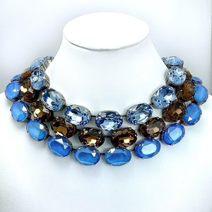 Crystal Oval Statement Necklace: Anna Wintour Style, Sapphire, Topaz