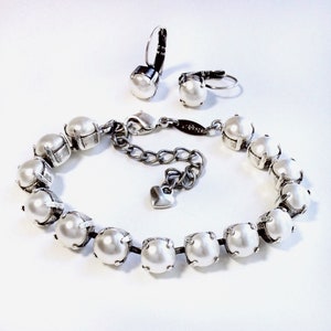 Austrian Crystal Pearl Bracelet & Earring Set - Heirloom Look - Beautiful Gift for Bride, Bridesmaid - Cathie Nilson Design -  FREE SHIPPING