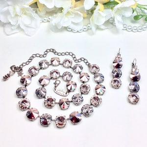 Austrian Crystal 12MM Necklace  - Stunning Gorgeous Colors- Rose Gold, Rose Patina, & Silk - Cathie Nilson Design - FREE SHIPPING