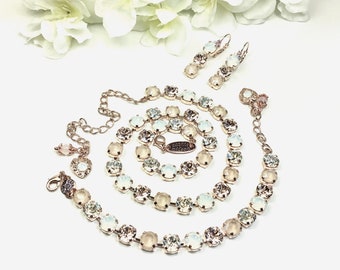 The Finest Crystal 8.5mm Necklace, Bracelet, Earrings - Modern Bride - Ivory Cream, White Opal & Silk - Cathie Nilson Design - FREE SHIPPING