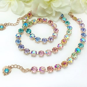 Austrian Crystal 8.5mm Pastel Rainbow Bracelet - Pinks, Blues, Lavenders, Custom AB and Glacier Blue Coatings - Gorgeous! -  FREE SHIPPING