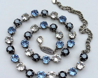 The Finest Crystal 8.5mm Necklace  -Penn State Colors- Light Sapphire Blue, Crystal, and Hematite - Cathie Nilson Design - FREE SHIPPING