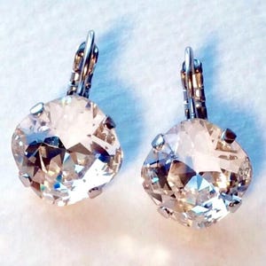 Austrian Crystal 12MM Cushion Cut, Lever- Back Drop or Stud Earrings -  Crystal Clear  -  Beautiful! - Cathie Nilson Design -  SALE