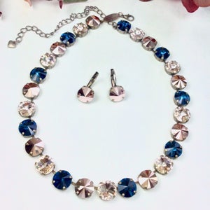 Austrian Crystal 12MM Necklace  - Montana (Navy), Champagne, & Rose Gold - Sophisticated Fall Shades- Cathie Nilson Design - FREE SHIPPING