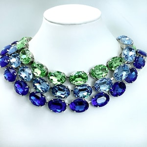 Crystal Oval Statement Necklaces and Bracelets in Sapphire, Lt Sapphire & Peridot, Plus Stud Earrings- FREE SHIPPING