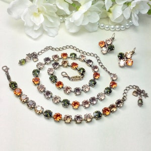 Austrian Crystal 8.5mm Necklace, Bracelet & Earrings  - Beautiful Fall Colors - &quot;Harvest Moon&quot; - Cathie Nilson Design  - FREE SHIPPING