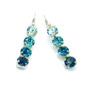 Ocean Blue Ombré Crystal Drop Earrings: Handmade Lever-Back Dangles