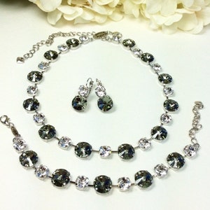 Austrian Crystal Necklace - 12MM/8.5mm - Stunning Black Diamond and Radiant Crystal Clear Crystals. - Sparkle & Shimmer - FREE SHIPPING