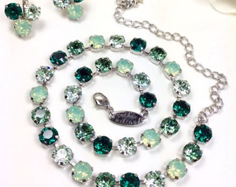 The Finest Crystal 8.5mm Necklace - "Erin Greens" Necklace & Lucky Shamrock Earrings - Gorgeous! - Cathie Nilson Design - FREE SHIPPING