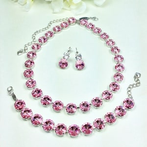 Austrian Crystal 12MM Radiant Light Rose - Necklace, Bracelet & Earrings - Feminine  &quot;Pretty In Pink&quot; - Cathie Nilson Design - FREE SHIPPING