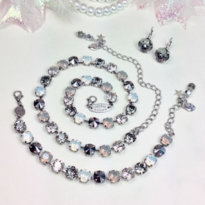 Austrian Crystal 8.5mm Necklace/Bracelet -&quot;Silver Moonlight&quot; Shades of Grey, White & Black Neutrals - Cathie Nilson Design - FREE SHIPPING