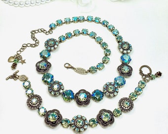 The Finest Crystal Necklace - Smashing “Byzantine Beauty“ -  Erinite SHIMMER Crystals -  Cathie Nilson Design - FREE SHIPPING