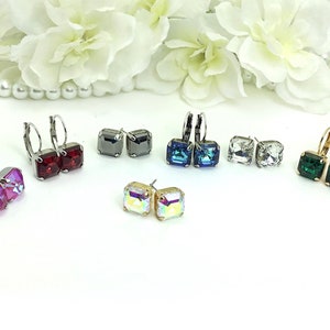 10mm Imperial Square Fine Crystal Earrings -  CLASSY & Beautiful-  Many Colors - A “Little Different” Earring - Cathie Nilson Design