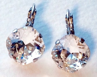 The Finest Crystal 12MM Cushion Cut, Lever- Back Drop or Stud Earrings -  Crystal Clear  -  Beautiful! - Cathie Nilson Design -  SALE