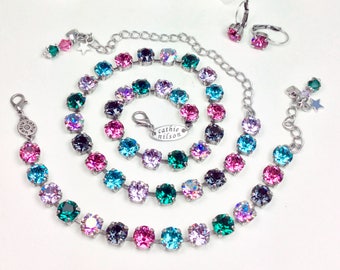 The Finest Crystal 8.5mm Necklace - "Camille"- Gorgeous Off- Beat Shades - Emerald, Rose, Violet, Lt. Turquoise, & Violet AB - FREE SHIPPING