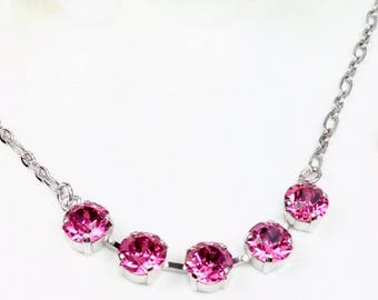 The Finest Crystal 8.5mm -  FIVE Stone Necklace-  Very Classy - Perfect  Bridesmaids Gift!  - Choose Your  Favorite Color  -  Beautiful!