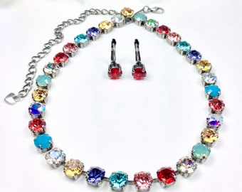 The Finest Crystal 8.5mm Necklace  "Crazy Quilt II" -  A Rainbow of Beautiful Colors! -  Cathie Nilson Design - FREE SHIPPING