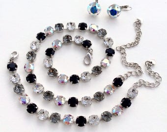 The Finest Crystal 8.5mm Necklace & Bracelet -  CLASSY - Jet, Crystal, Black Diamond, Aurora Borealis - Cathie Nilson Design - FREE SHIPPING