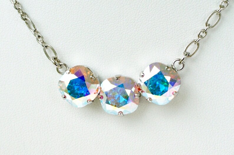 The Finest Crystal 12MM Cushion Cut Three Crystal Necklace Etsy