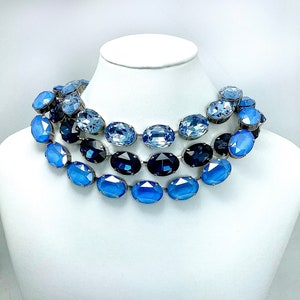 Crystal Oval Necklace: Anna Wintour Style, Blue Statement Jewelry