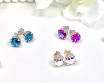 The Finest Crystal 8.5mm STUD Earrings - Classy - Choose Your Favorite Color and Finish - Beautiful Fall Accessory! - Cathie Nilson Design