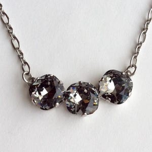 Austrian Crystal Necklace - Black Diamond Cushion Cut, Three Stone