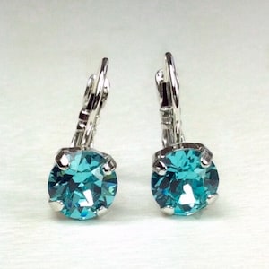 Austrian Crystal 8.5mm Lever- Back Drop Earrings - Classy - Light Turquoise - OR Choose Your Favorite Color and Finish - Beautiful!