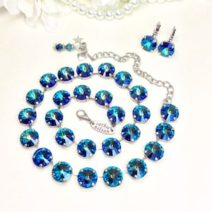 The Finest Crystal 12MM Custom Bermuda Blue Necklace - Gorgeous Multi- Hued Blue/Green Ocean Blue- Cathie Nilson Designs - FREE SHIPPING