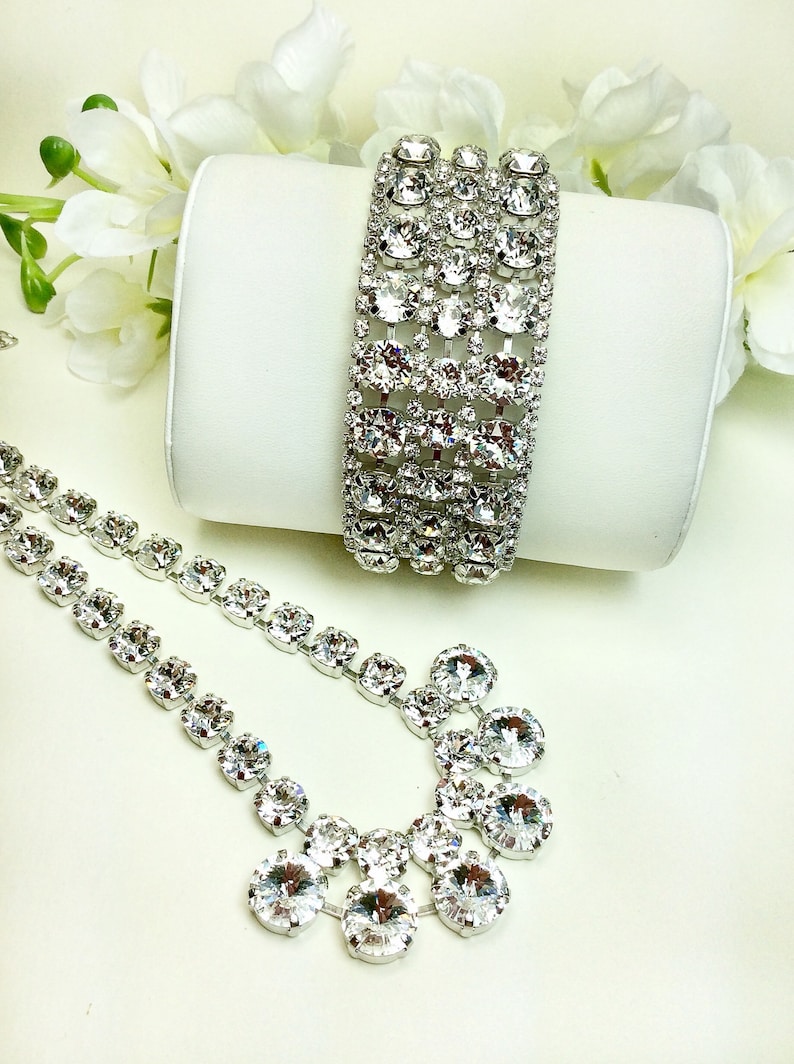 The Finest Triple Row Radiant All Crystal Bracelet Absolutely Stunning Bridal Cuff & Necklace Cathie Nilson Design FREE SHIPPING image 1