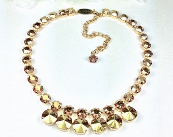 The Finest Crystal 12MM/8.5mm Necklace - "Golden Goddess" - Stunning & Classy - Metallic Sunshine - Cathie Nilson Design - FREE SHIPPING