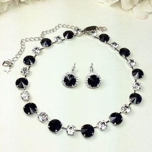 Austrian Crystal 12MM/ 8.5mm Necklace - Stunning Jet and Radiant Crystal Clear Crystals - Sparkle & Shimmer- Pure Class! - FREE SHIPPING