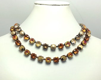 The Finest Crystal 8.5mm Necklace/Earrings -Two Fall Beauties in Shades of Copper & Rusty Orange, with Pearl or Gold Accents-  FREE SHIPPING