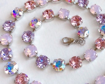 The Finest Crystal 8.5mm Necklace  "Ballet Slipper" Soft & Feminine Pinks, Violets, Aurora Borealis - Cathie Nilson Design - FREE SHIPPING