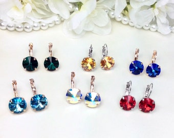 The Finest Crystal 12MM Round Drop Earrings - Choose Your Favorite Color and Finish - Great Gift! - Cathie Nilson Design -  Beautiful!