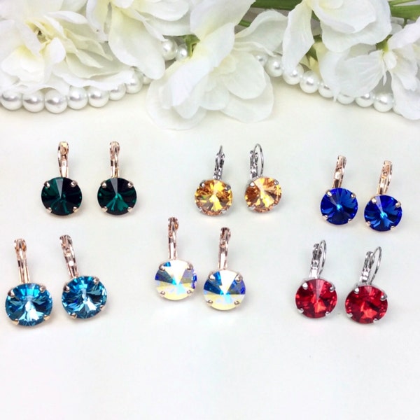 The Finest Crystal 12MM Round Drop Earrings - Choose Your Favorite Color and Finish - Great Gift! - Cathie Nilson Design -  Beautiful!