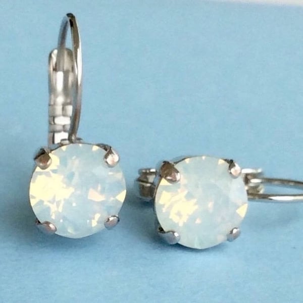 The Finest Crystal 8.5mm Lever-Back Drop Earring - Classy - White Opal  - OR Choose Your Favorite Color and Finish - Beautiful!