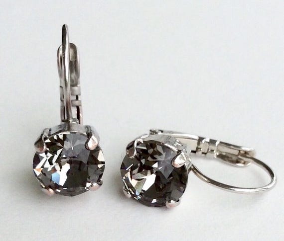 Austrian Crystal Drop Earrings – Black Diamond Lever-Back, Handmade
