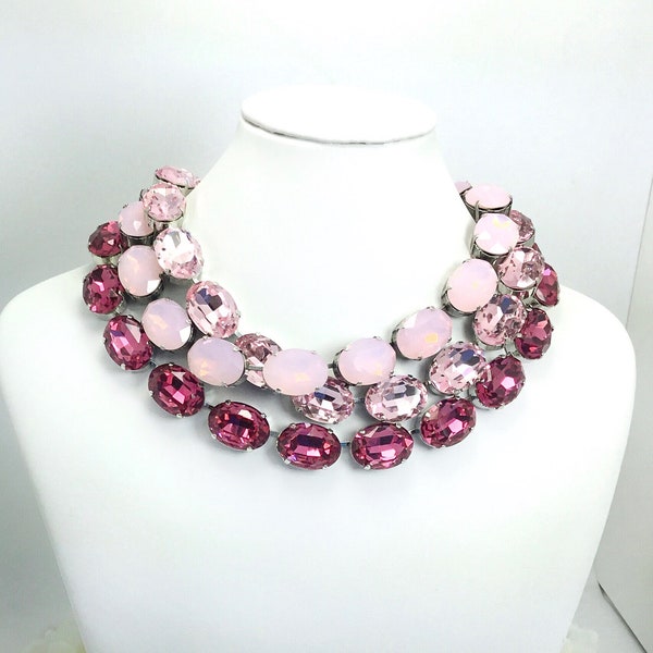 Fine Crystal 18x13mm Gorgeous Anna Wintour Ovals Necklaces - Deep Rose, Light Rose & Rose Water Opal - Cathie Nilson Design - FREE SHIPPING