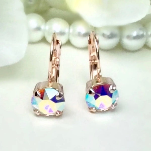 The Finest Crystal 8.5mm Lever-Back Drop Earring - Classy - Aurora Borealis - OR Choose Your Favorite Color and Finish - Beautiful!