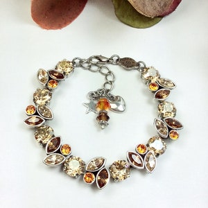 Austrian Crystal 8.5 & 8x4mm Navettes Bracelet - Fall Leaves in Brown, Lt. Silk and Golden Shadow with Tangerine Accents - FREE SHIPPING