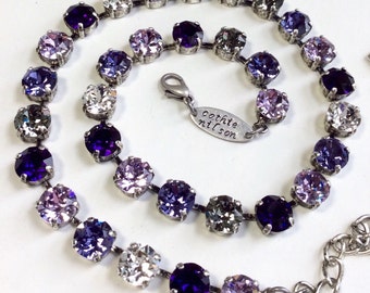 The Finest Crystal 8.5mm Necklace, Beautiful ! - "Purple Passions" -  Purples, Violet, Gray, Crystal - Cathie Nilson Design - FREE SHIPPING