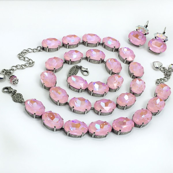 Fine Crystal 18x13mm Gorgeous Anna Wintour Ovals Necklace, Bracelet & Earrings in Gorgeous - Ultra PinkAB - Cathie Nilson Design - FREE SHIP