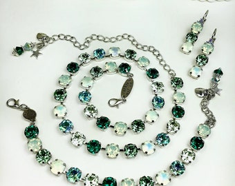 The Finest Crystal 8.5mm Necklace  "Erin Greens II " & 8.5mm Three Tier Earrings - Gorgeous! - Cathie Nilson Design - FREE SHIPPING